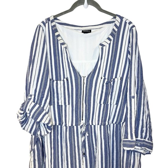 Torrid Blue White Striped 1/4 Zip Front Drawstring Waist Shirt Dress size 3X - Picture 4 of 8